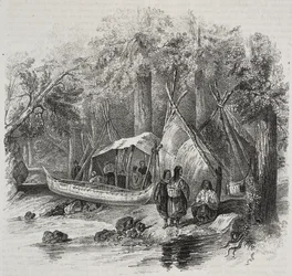 Amérindiens au Canada, lithographie de Salvatore Puglia de Poliorama Pittoresco, n 43, 3 juin