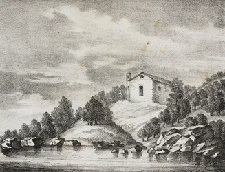 Sanctuaire de Peschici, Pouilles, Italie, lithographie de Salvatore Puglia de Poliorama Pittoresco, n 51, 27 juillet