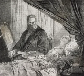 Tintoretto peignant sa fille morte, lithographie de Salvatore Puglia de Poliorama Pittoresco, n 27, 10 février