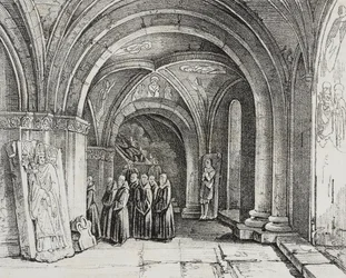 Église souterraine de la cathédrale de Bâle, Suisse, lithographie de Salvatore Puglia de Poliorama Pittoresco, n 50, 22 juillet