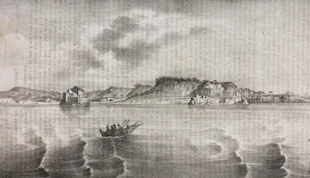 Vue de Posillipo depuis la route de Coroglio, Campanie, Italie, lithographie de Salvatore Puglia de Poliorama Pittoresco, n 30, 2 mars