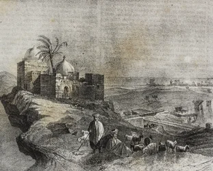 Vue de Tyr, Liban, lithographie de Salvatore Puglia de Poliorama Pittoresco, n 24, 21 janvier