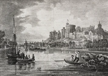 Vue du château de Windsor, Angleterre, Royaume-Uni, lithographie de Salvatore Puglia de Poliorama Pittoresco, n°32, 15 mars