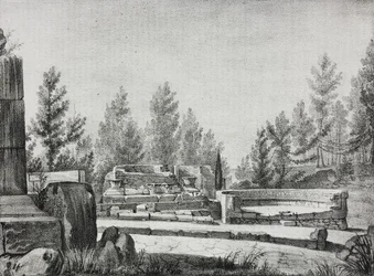 Vue des ruines de Pompéi, Campanie, Italie, lithographie de Salvatore Puglia de Poliorama Pittoresco, n 7, 25 septembre
