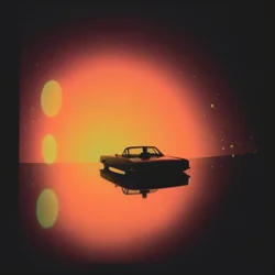 Coucher de soleil cosmique et voiture de collection
