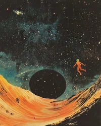 Astronaute en apesanteur sur une planète désertique