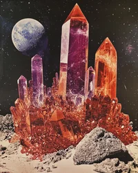 Paysage lunaire aux cristaux lumineux