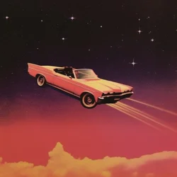Voyage cosmique en voiture rose