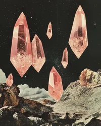 Paysage spatial aux cristaux roses