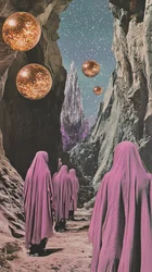 Voyage spatial en robes roses