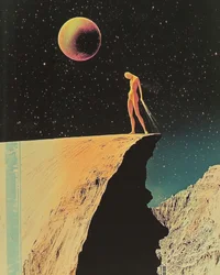 Une silhouette solitaire sous la planète