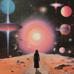 Une femme dans un paysage cosmique