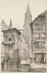 La rue Mercière et la façade ouest de la cathédrale de Strasbourg