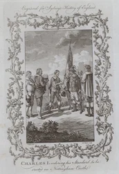 Charles Ier ordonnant que son étendard soit érigé sur le château de Nottingham (gravure)