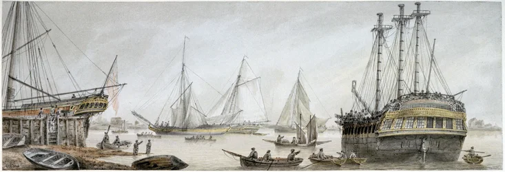 Un navire indien en réparation sur la Tamise, avec une description des activités ordinaires des chantiers navals royaux à Deptford