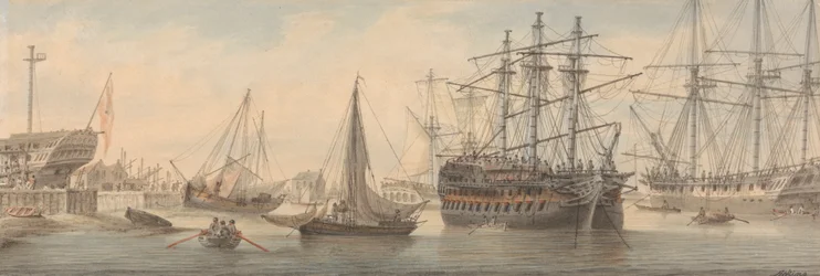 Navires de guerre et autres navires sur la Tamise (probablement à Deptford)