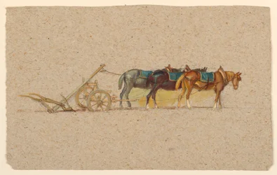 Étude de trois chevaux avec une charrue, France