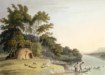 Un village hottentot Korah sur la rive gauche de la rivière Orange, planche 1 de 