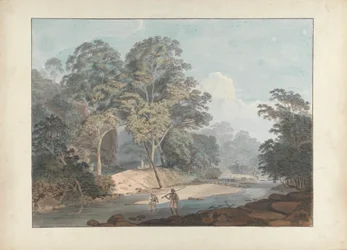 Scène de rivière rocheuse avec des cipayes