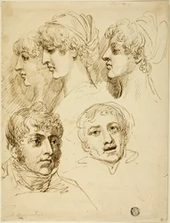 Cinq croquis de têtes