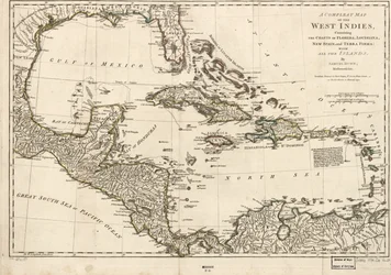 Carte complète des Indes occidentales contenant les côtes de la Floride, de la Louisiane, de la Nouvelle-Espagne et de Terra Firma : Avec toutes les îles.