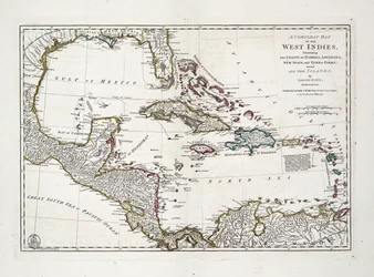 Carte complète des Antilles contenant les côtes de la Floride, de la Louisiane, de la Nouvelle-Espagne et de la Terre Ferme avec toutes les îles