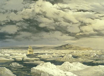 Première découverte de terre par le HMS Investigator, 6 septembre 1850, gravé par E. Walker, 1854