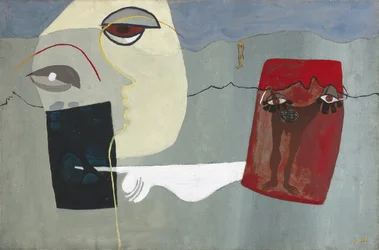 Femme et homme suspendu