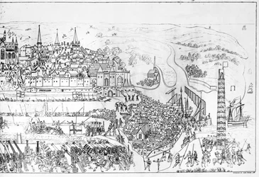 Le siège de Boulogne par le roi Henri VIII (1491-1547) en 1544, gravé par James Basire, 1788
