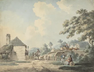 La maison de péage avec un carrosse traversant le pont
