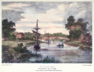 Stourport-on-Severn, Worcestershire, depuis le pont, vers 1795