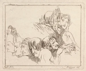 Trois gravures sur une feuille : Études de têtes
