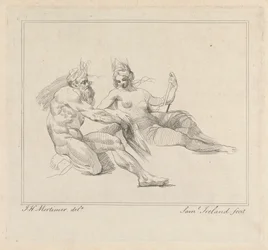 Trois gravures sur une feuille : Deux Figures Mythologiques
