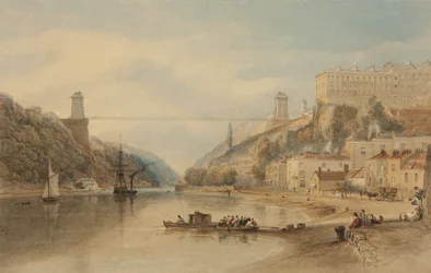 Le pont suspendu proposé depuis Rownham Ferry, vers 1836