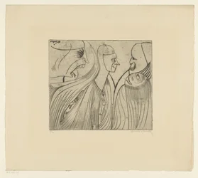 Groupe de figures et visage avec langue tirée