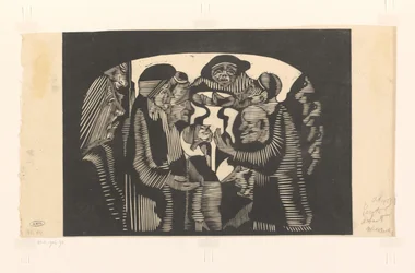 Groupe de figures dans une arche