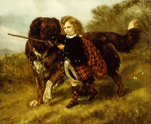 Maître Egerton Macdona avec son chien Saint-Bernard, Tell (huile sur toile)
