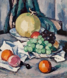Fruits mélangés - Melon, raisins et pommes, vers 1926