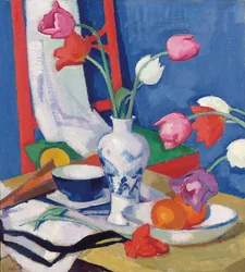 Chaise rouge et tulipes, vers 1919