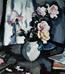 Nature morte aux roses dans un vase . Peinture de Samuel John Peploe (1871-1935 British) Collection privee