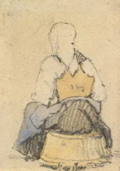Femme paysanne assise vue de dos