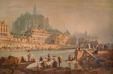 Ville cathédrale sur une rivière, vers 1825