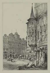 Fac-similés de croquis faits en Flandre et en Allemagne : Hôtel de Ville, Prague