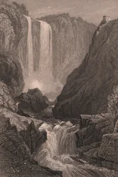 Vue des chutes de Marmore près de Terni, Ombrie, Italie (gravure sur acier d