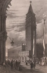 Vue du clocher de Saint-Marc à Venise, Vénétie, Italie, gravure sur acier d