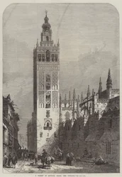 Une rue de Séville, Espagne, la Giralda