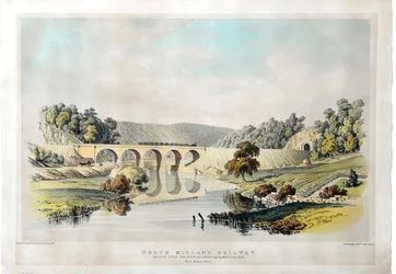 Pont ferroviaire du Nord Midland sur la rivière Derwent et la route de Matlock près d