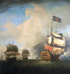 Navires de guerre de la Royal Navy britannique, manœuvrant leurs voiles dans le vent