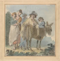 Une famille de paysans avec un âne