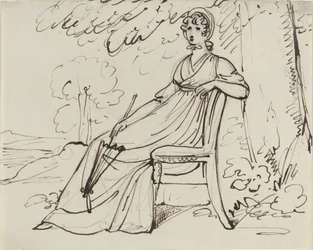 Une dame assise avec un parasol